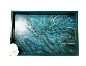 Threshold Teal Serving Tray Gold Marble Design Decorative Accent Tray NEW - Picture 1 of 5