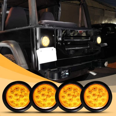 4" 12 LED Round Signal Side Tail Light Turn Truck Trailer Reverse Grommet Kits - Image 1 of 4