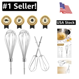 W10490648 Hand Mixer Turbo Beaters & KHMPW Pro Whisk Set – 4 Pieces in Silver - Picture 1 of 9