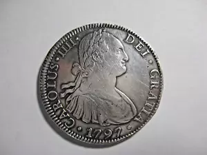 RARE 1797 MEXICO SILVER 8 REALES FM CAROLUS IIII DEI GRATIA (maybe edge error) - Picture 1 of 8