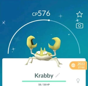 Pokèmon Go Shiny Krabby Registrado/No Registrado 30 Días/Oficios afortunados #098 - Imagen 1 de 1