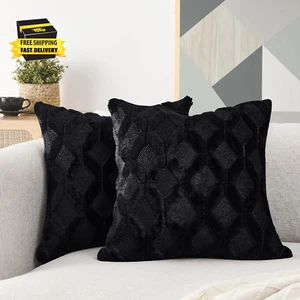 Pack of 2 Faux Wool Throw Pillow Covers 20X20 Inches Decorative Farmhouse Velvet - Picture 1 of 6