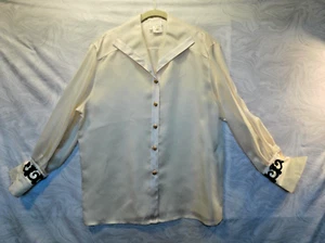 ESCADA Silk Blouse Ivory Gold Buttons Long Sleeve Size 42 - Picture 1 of 11
