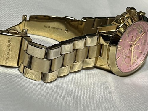 Orologio Michael Kors Donna Quadrante Rosa Cinturino Acciaio Tono Oro Elegante Funzionante