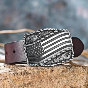 American Flag Belt Buckle, Western Cowboy, Cowgirl, Country Antique Tone, USA - Picture 1 of 6
