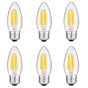 LED Filament B11 Torpedo Chandelier Light 5W, 60W, 600LM, E26, Clear Finish, 6PK - Picture 1 of 1
