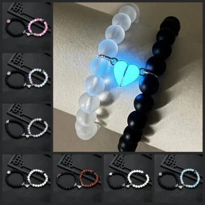2Pcs Light Up in Dark Beads Bracelets Handmade Couples Bracelet Lover Bracelets - Image 1 of 4