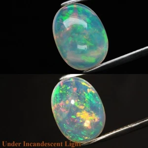π 4.44ct Oval Cabochon Natural White Opal - Spectral Play, Elegant Ethiopia Gem - Picture 1 of 6