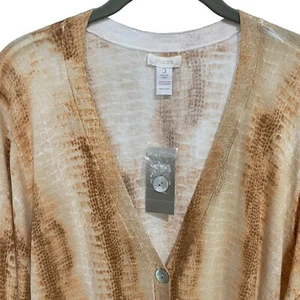 NWT Chico’s Lightweight Python Glimmer Cardigan Sweater Copper Combo Sz 3/XL - Picture 1 of 10