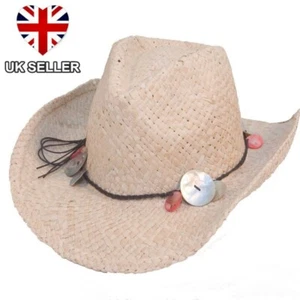 NEW LADIES GIRLS STRAW COWBOY COWGIRL SUMMER SUN FESTIVAL HAT STETSON UK SELLER - Picture 1 of 1