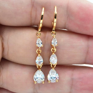 18K Yellow Gold Filled Women Fashion Clear Mystic Topaz Teardrop Earrings - Picture 1 of 1