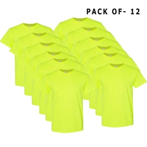Hi Vis T-Shirt Work Safety Green GILDAN Short-Sleeve 12 Pack Safety Shirts - Picture 1 of 5