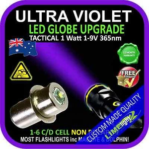 MAGLITE UPGRADE LED UV 1-9V BULB GLOBE MAGLITE DOLPHIN FLASHLIGHT TORCH 365nm - Foto 1 di 6