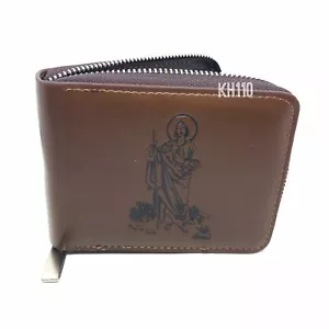 Saint Judah Pattern Zipper bi-fold Men's Wallet (brown Color) - Picture 1 of 8