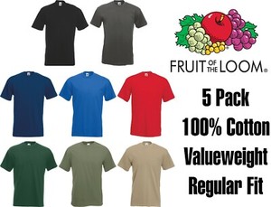 5 Pack Mens Fruit of the Loom Plain 100% Cotton Blank T-Shirt TShirt