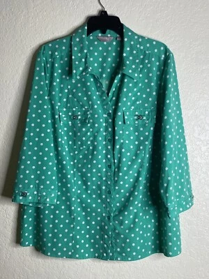 Blusa Coral Bay Cuello Manga 3/4 Botón Frontal Verde Blanco Lunares Talla XL Foto 1 de 4