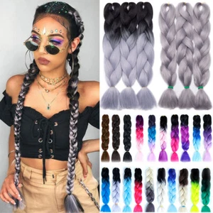 24" Jumbo Hair Extension Rainbow Ombre Box Twist Braids Handmades Braiding Hair - Picture 1 of 75