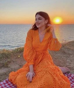 VESTIDO MAXI ZARA NARANJA - FAVORITO BLOGGER, XS, BORDADO BORDADO BORDADO CALADO - Imagen 1 de 11