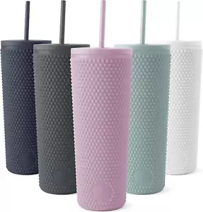 Plastic Matte Studded Tumbler with Lid and Straw | Reusable BPA Free Iced Coffee - Picture 1 of 12