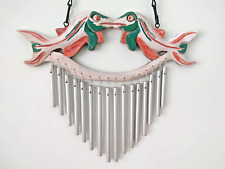 Vtg Wooden Wind Chimes Kissing Fish White Red Green Asian Feng Shui Love Wealth