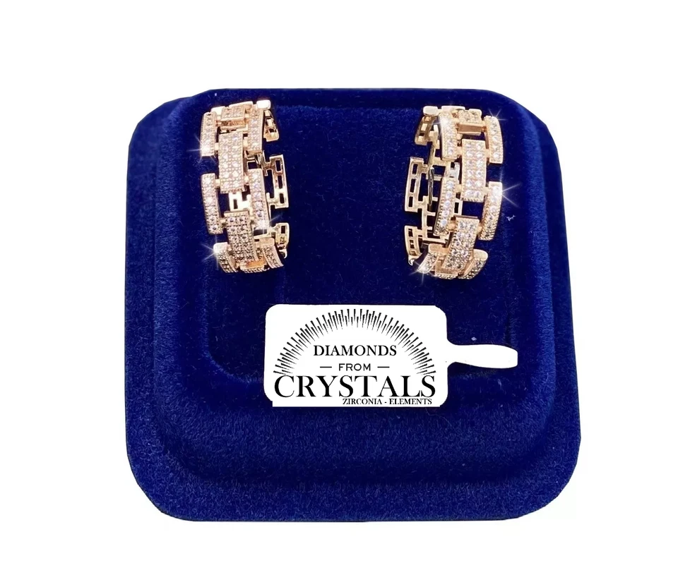 Cerchi Grandi Catena Orecchini 24mm pl. Oro Giallo 18K con Cristalli Zirconi - Immagine 1 di 3