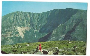 HIKER in RED Mt. KATAHDIN Highest Peak Appalachian Trail MAINE Postcard ME - Picture 1 of 2