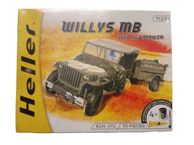 US Jeep Willys MB w. Trailer WW2  - 1/72 Heller plastic model kit - Immagine 1 di 3
