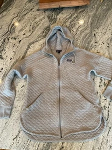 Womens Patagonia Hooded Quilted Full Zip Jacket Coat Sweatshirt L Gray - Picture 1 of 9