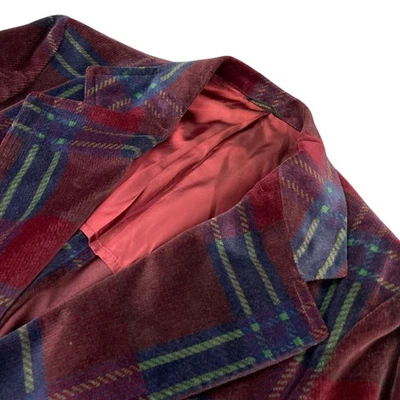 VTG Lord Jim Men's Velvet/Velour 2-Button Blazer Christmas Plaid • 42R US - Image 1 of 4