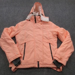Fox Jacket Womens Small Peach Pink Hooded Faux Fur Lined Snow Ski Coat Warm - Picture 1 of 24