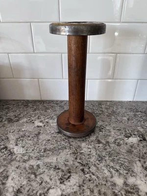 VINTAGE PRIMITIVE WOODEN SPOOL LARGE 9-1/2” H TEXTILE FACTORY BOBBIN DECOR - Image 1 of 4