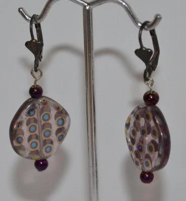MURANO PEACOCK ART GLASS EARRINGS Venetian Drop Dangle Earrings - Image 1 of 3