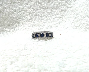 Estate 14kt White Gold Diamond and Sapphire Band - Picture 1 of 10