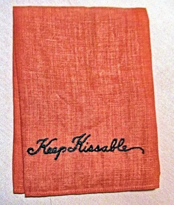 Vtg  Lipstick Hankie Red Linen "Keep Kissable"  #141 - Image 1 of 2