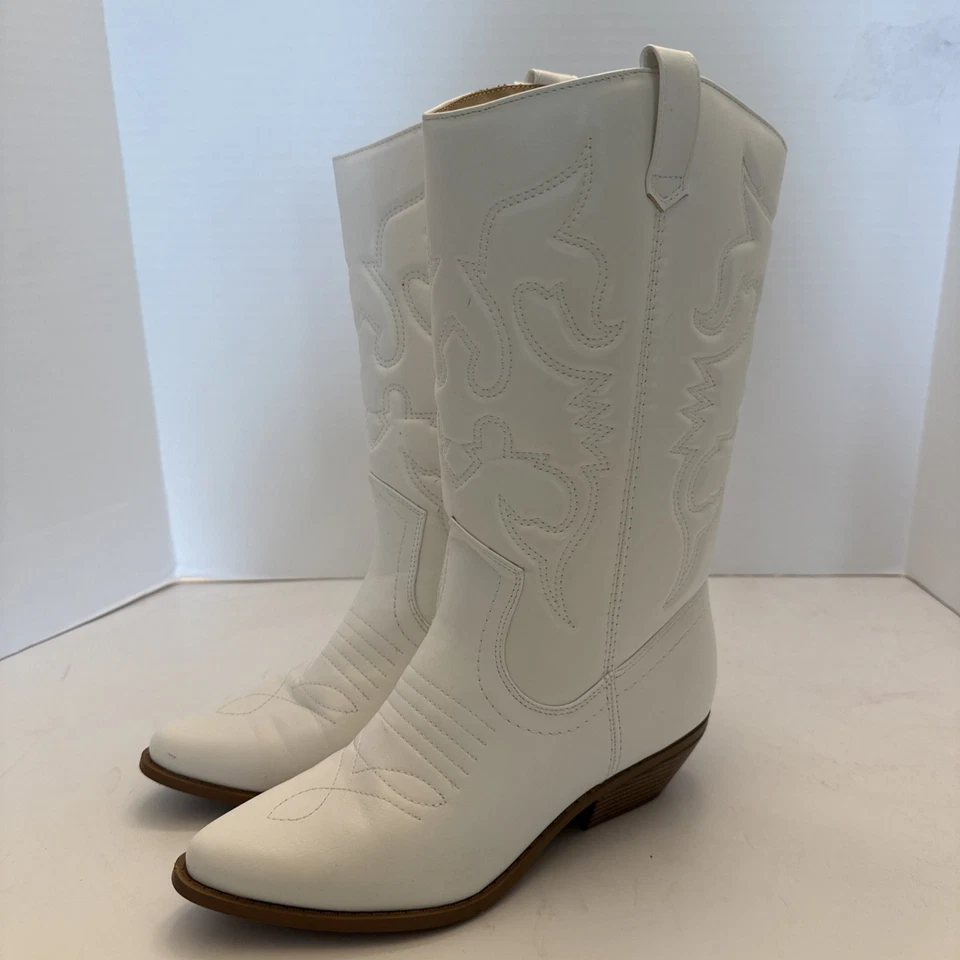 Botas blancas Soda Reno vaqueras occidentales punta en punta media pantorrilla para mujer talla 8 Foto 1 de 4