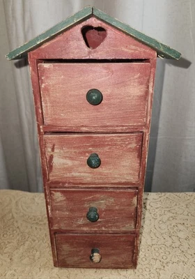 Винтажный деревянный шкаф в аптекарском стиле скворечник с 4 ящиками - Изображение 1 из 4