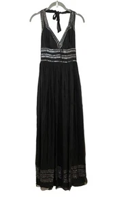 Vintage Beaded Adrianna Papell Evening Sequin 100% Silk Y2K Black Halter Maxi 4 - Picture 1 of 11