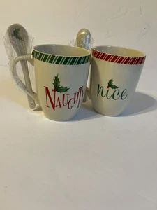2 tazas de Navidad Lenox Holiday "Travieso o agradable" 14 oz sin caja - Imagen 1 de 5