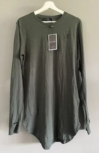 Religion Men’s Unisex Khaki Grey Long Line Sleeve Cotton Slouchy T-shirt Size XS - Picture 1 of 6