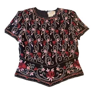 Papell Boutique Abend Vintage Adrianna Papell Seide Perlen bestickt Top M - Bild 1 von 7