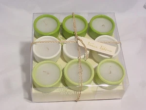 HOLZ TERRAPOT WINDLICHTER IN EINER BOX GRÜNER FARBTON GESCHENKSET MENGE 9 KERZEN #VOT900 - Bild 1 von 2