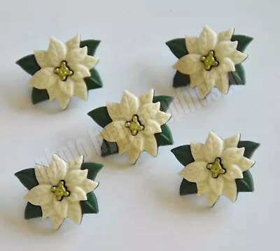 Poinsettias ~ Ivory / Shank Back Christmas Flower Button Embellishments - Image 1 of 3