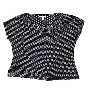Dana Buchman Textured Black White Short Sleeve Shirt Sz Large Stretchy Blouse - Picture 1 of 11