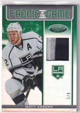 12/13 PANINI CERTIFIED MATT GREENE FABRIC GREEN GAME JERSEY PATCH /5 3CL