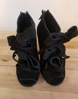 Opening Ceremony Black Bow Open Toe Booties Heels 36 Suede - Imagem 1 de 4