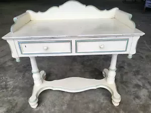 Antique Repro Painted Washstand Desk Hall Server Dressing Table Drawers Bun Feet - Picture 1 of 12