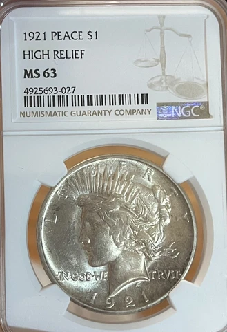1921 NGC MS63 High Relief Peace Silver Dollar Cover