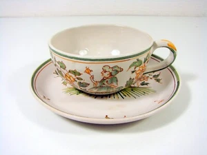 Tasse Sous-tasse Faïence Malicorne Décor Moustiers au Chinois par Emile Tessier5 - Picture 1 of 9