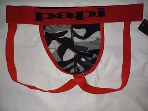 INTIMO PAPI UOMO JOCKSTRAPS COLORE NERO GRIGIO MIMETICO CON FASCIA ROSSA TAGLIA MEDIA M - Foto 1 di 3
