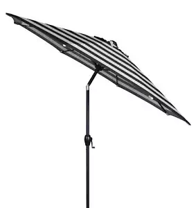 Mainstays 9 ft Black White Cabana Stripe Round Market Patio Umbrella, Easy Crank - Picture 1 of 6